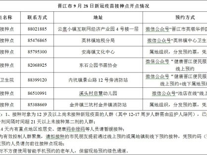 晋江部分新冠疫苗接种点重新开放